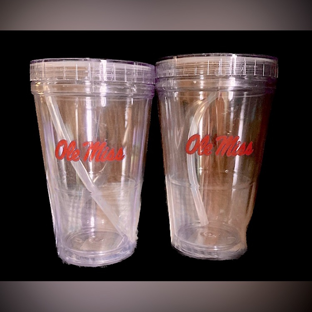 Set of (2) 16oz Ole Miss Collegiate tumblers w/ lid and straw